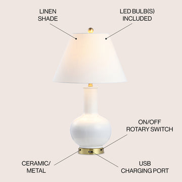 Han 27" Ceramic/Iron Contemporary USB Charging LED Table Lamp - JONATHAN Y